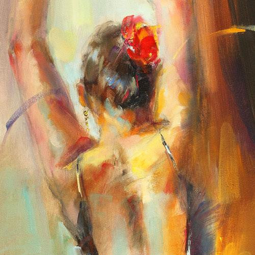 Blue Flamenco Oil Painting by Anna Razumovskaya