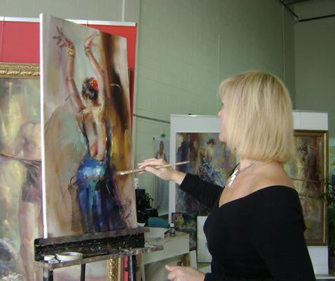 Blue Flamenco Oil Painting by Anna Razumovskaya