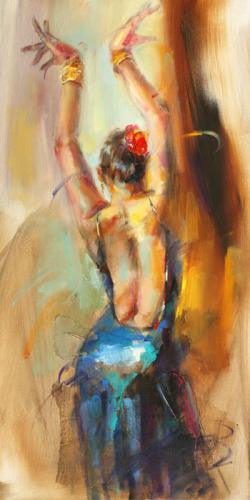 Blue Flamenco Oil Painting by Anna Razumovskaya
