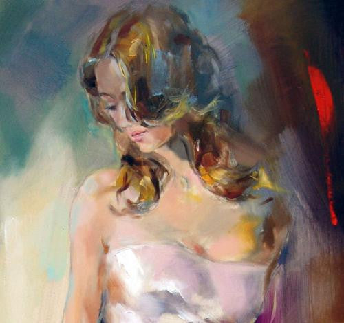 Holding the Violing Oil Painting by Anna Razumovskaya