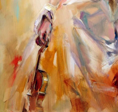 Holding the Violing Oil Painting by Anna Razumovskaya